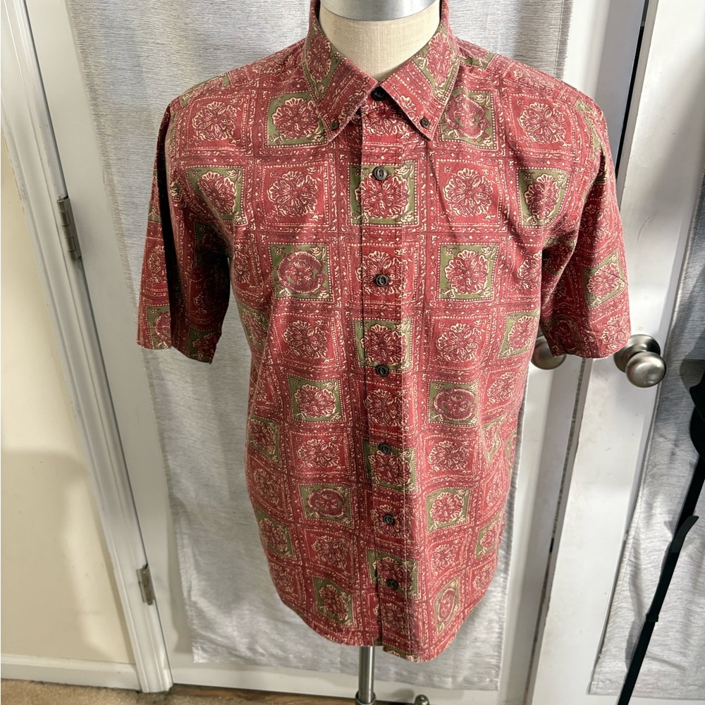 Orvis Brown Short-Sleeve Button-Down Shirt with brown Geometric Print(125)